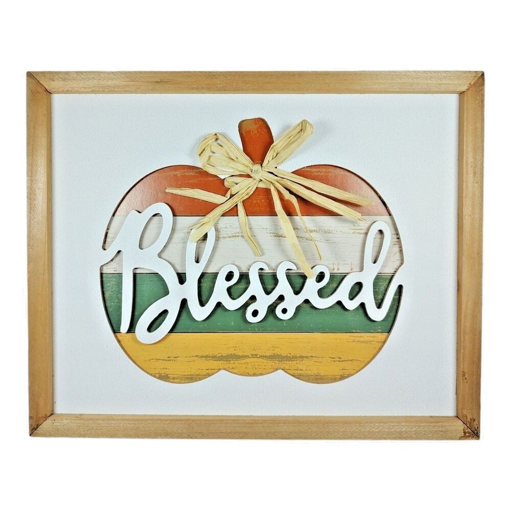 "Blessed" Carved Pumpkin Wall Mounted Holiday Event Plaque Sign Thanksgiving